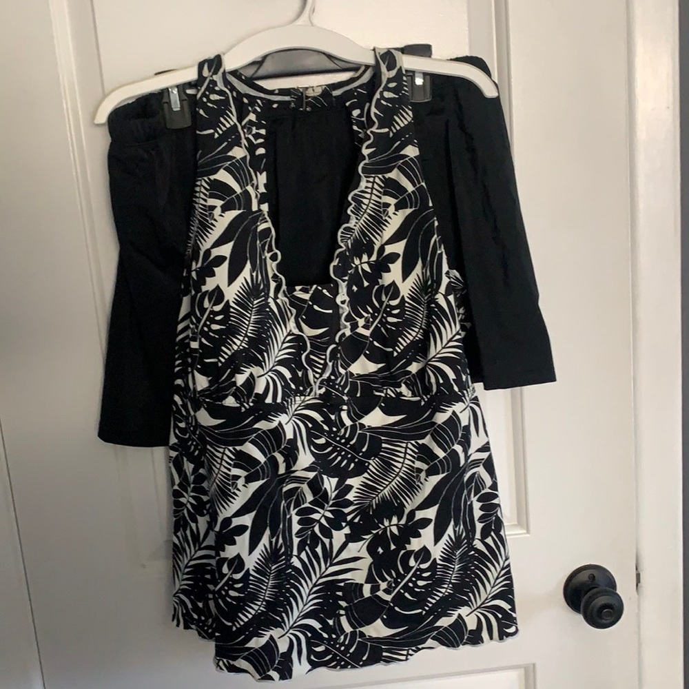 Black and White Tankini Set with Swim Skirt